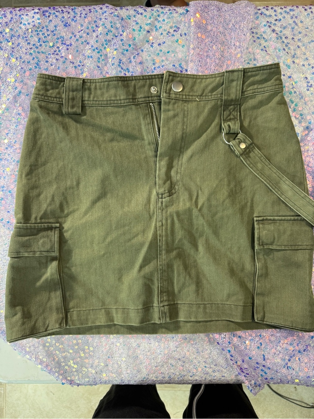 2615-Forever 21 Olive Green Cargo Mini Skirt with Utility Strap